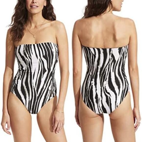 Seafolly Women's DD Cup Bandeau One Piece Swimsuit Zebra Ruched US 6 NWT NEW - Picture 3 of 16